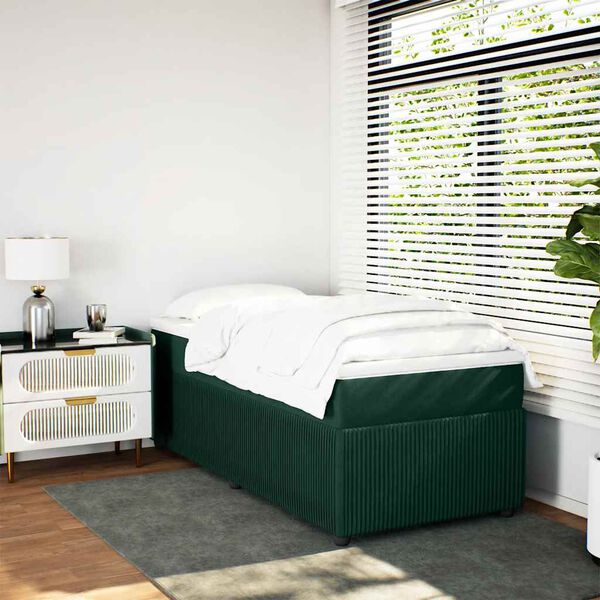 vidaXL Boxspringbett mit Matratze Dunkelgr&uuml;n 100x200 cm Samt