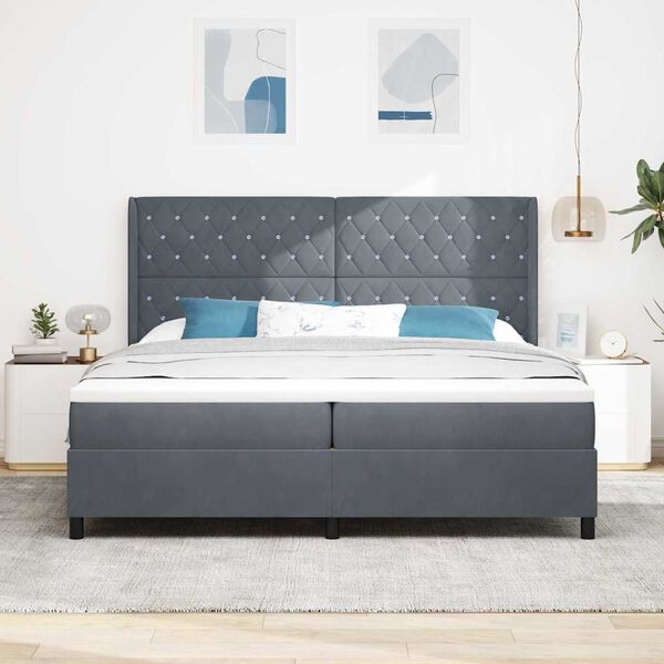 vidaXL Boxspringbett mit Matratze mit LED Dunkelgrau 200 x 200 cm Samt