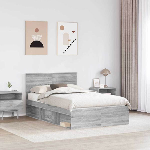 vidaXL Bettrahmen Graues Sonoma 120 x 200 cm Holzwerkstoff