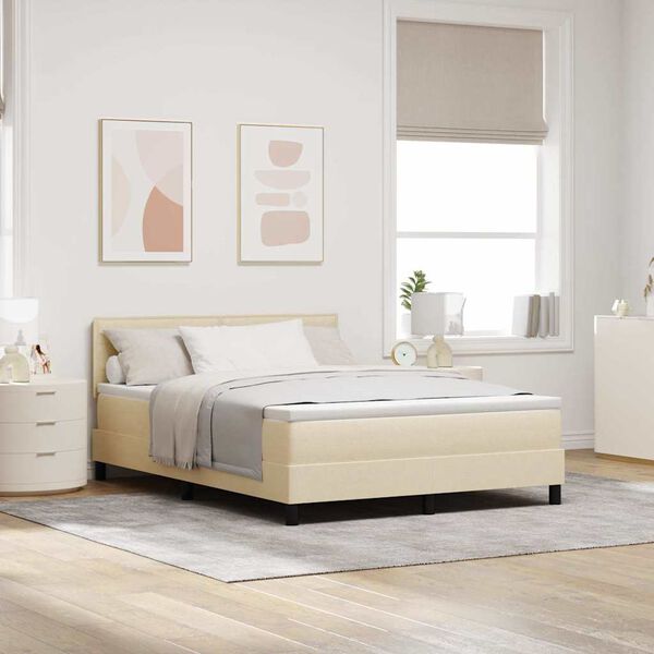 vidaXL Boxspringbett mit Matratze mit LED Creme 140 x 190 cm Stoff