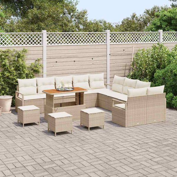 vidaXL Garten-Sofa-Set mit Kissen mit Speicher 14 pcs Beige und Creme