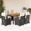 vidaXL 7-tlg. Garten-Essgruppe mit Kissen Schwarz Poly Rattan