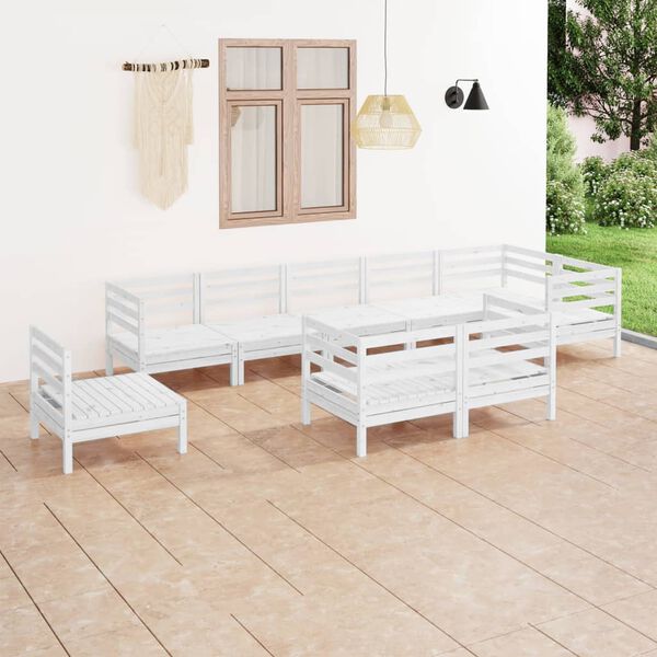 vidaXL 9-tlg. Garten-Lounge-Set Massivholz Kiefer Wei&szlig;