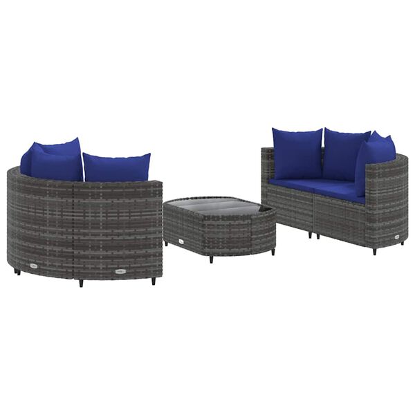 vidaXL 5-tlg. Garten-Sofagarnitur mit Kissen Grau Poly Rattan