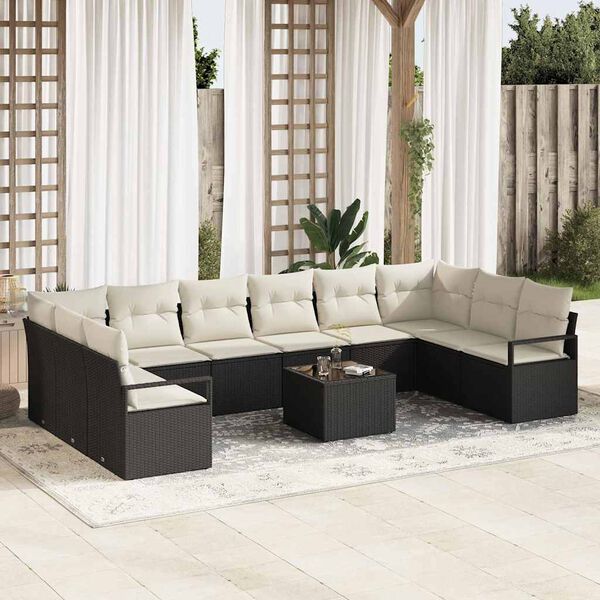 vidaXL Sofa Set mit Kissen 11 pcs Braun und Creme Poly-Rattan