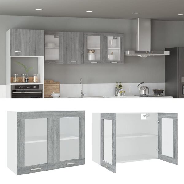 vidaXL Hängeschrank Lyon Glas Grau Sonoma 80x31x60 cm Holzwerkstoff