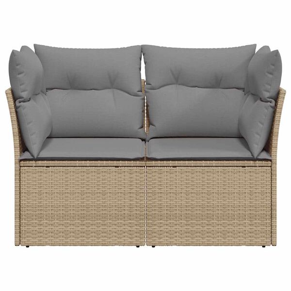 vidaXL Gartensofa mit Kissen 2-Sitzer Beige Poly Rattan