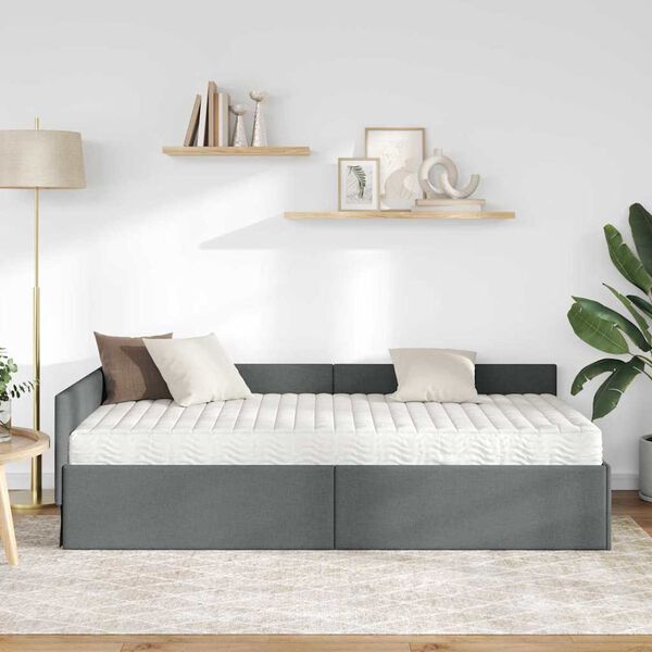 vidaXL Eckbettgestell mit Matratze Sonstiges 2 pcs Grau Stoff