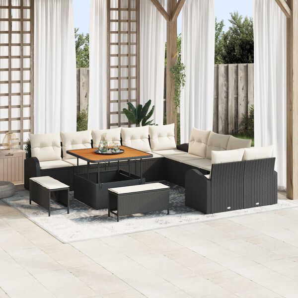 vidaXL Gartensofa-set mit Kissen 13 pcs Schwarz Poly-Rattan