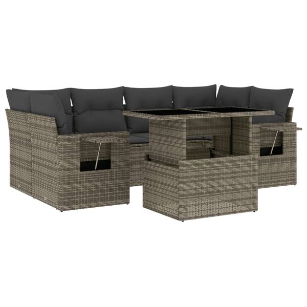 vidaXL 7-tlg. Garten-Sofagarnitur mit Kissen Grau Poly Rattan