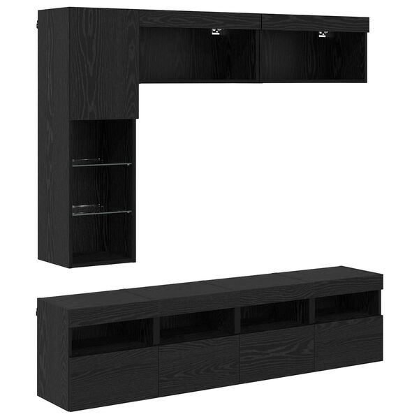 vidaXL TV-Schr&auml;nk 7 pcs Schwarz Eichen-Optik Holzwerkstoff