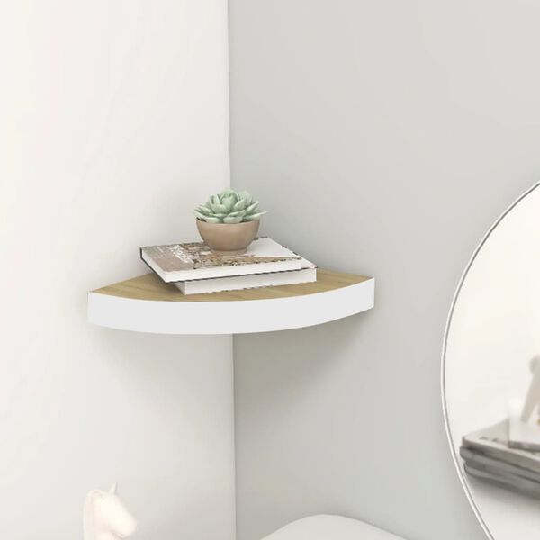 vidaXL Eck-Schweberegal Eichen-Optik und Wei&szlig; 25x25x3,8 cm MDF