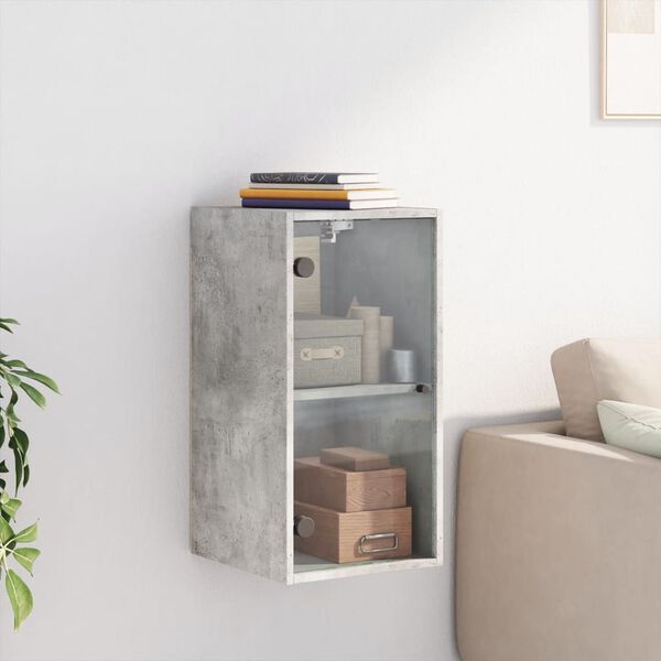 vidaXL Wandschrank mit Glast&uuml;ren Betongrau 35x37x68,5 cm
