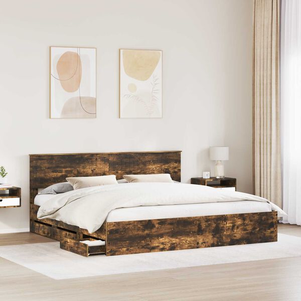 vidaXL Bettrahmen Ger&auml;ucherte Eiche 200 x 200 cm Ingenieurs Holz