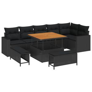 vidaXL Gartensofa-set mit Kissen 11 pcs Schwarz Poly-Rattan