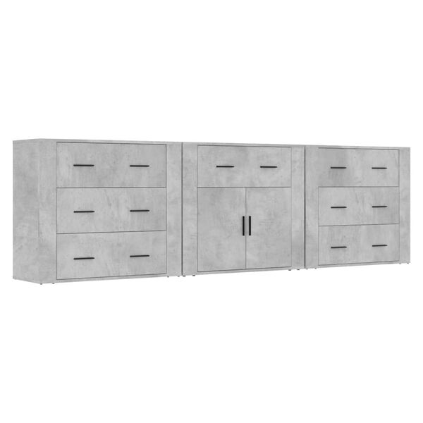 vidaXL Sideboards 3 Stk. Betongrau Holzwerkstoff