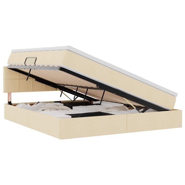 vidaXL Bett mit Stauraum und LED mit Matratze Creme 180 x 200 cm Stoff