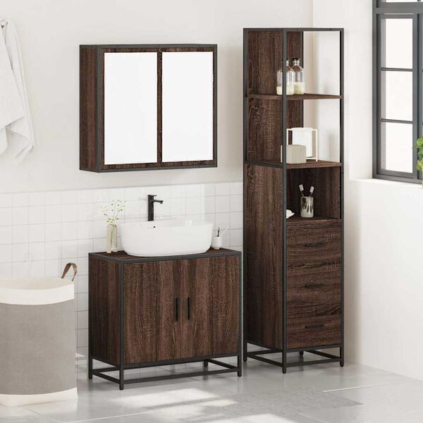 vidaXL 3-tlg. Badm&ouml;bel-Set Braun Eichen-Optik Holzwerkstoff