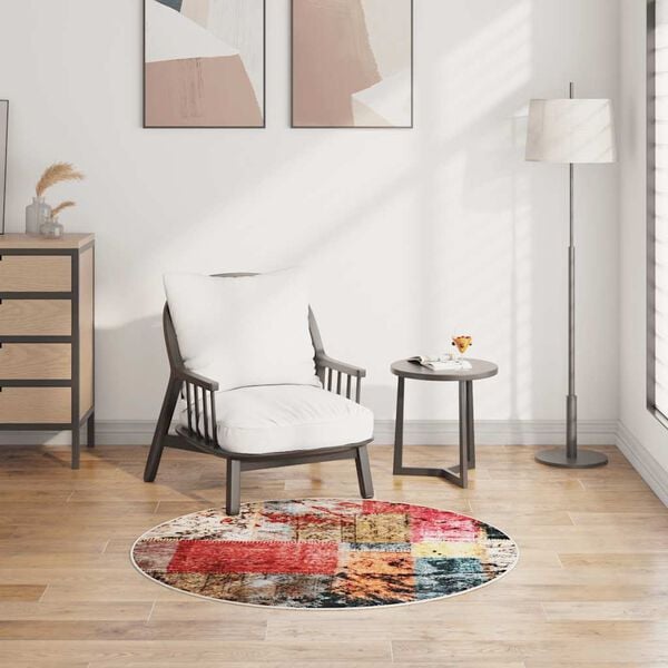 vidaXL Teppich Waschbar Patchwork Mehrfarbig &phi;120 cm Rutschfest