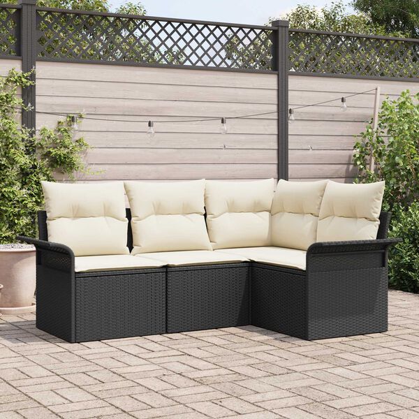 vidaXL Gartensofa-set mit Speicher 4 pcs Schwarz Poly-Rattan