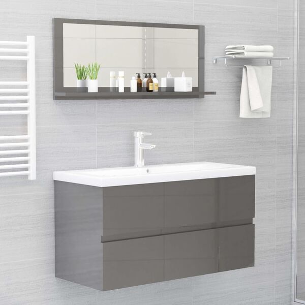 vidaXL Badspiegel Hochglanz-Grau 90x10,5x37 cm Holzwerkstoff