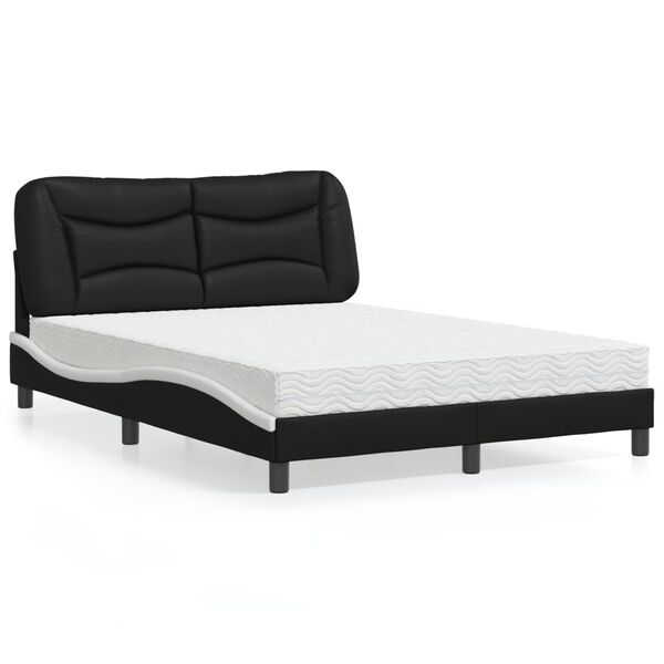 vidaXL Bett mit Matratze "Hvar" Schwarz und Wei&szlig; 120x200 cm Kunstleder