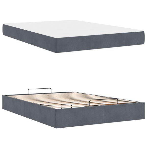 vidaXL Bettgestell mit Matratze mit Matratze 2 pcs Dunkelgrau Samt