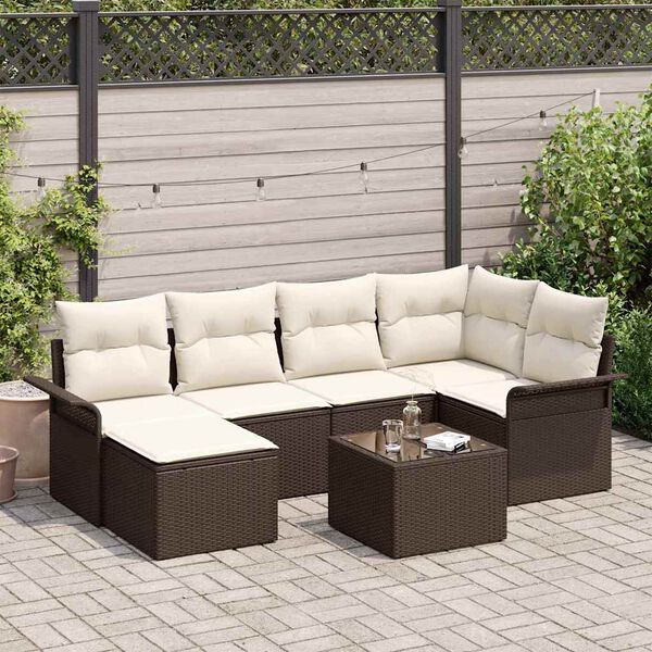 vidaXL Gartensofa-set mit Kissen 7 pcs Braun Poly-Rattan