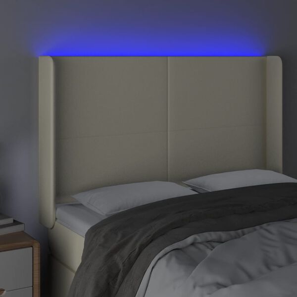 vidaXL LED Kopfteil Creme 147x16x118/128 cm Kunstleder