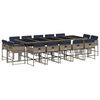 vidaXL 15-teiliges Garten-Ess-Set mit Kissen, grau, Polyrattan
