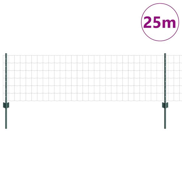 vidaXL Zaun und Pfosten Gr&uuml;n 0,6 x 25 m Stahl