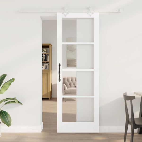 vidaXL Schiebet&uuml;r Wei&szlig; 73,5 x 211 cm Massivholz Kiefer und Glas