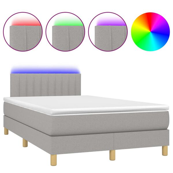 vidaXL Boxspringbett mit Matratze & LED Hellgrau 120x200 cm Stoff