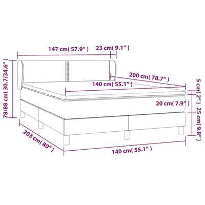 vidaXL Boxspringbett mit Matratze Dunkelgrau 140x200 cm Samt