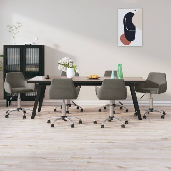 vidaXL Esszimmerst&uuml;hle 6 Stk. Drehbar Dunkelgrau Samt