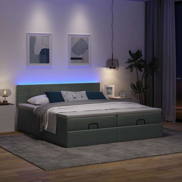 vidaXL Ottoman-Bett mit Matratzen & LEDs Dunkelgrau 200x200 cm Stoff