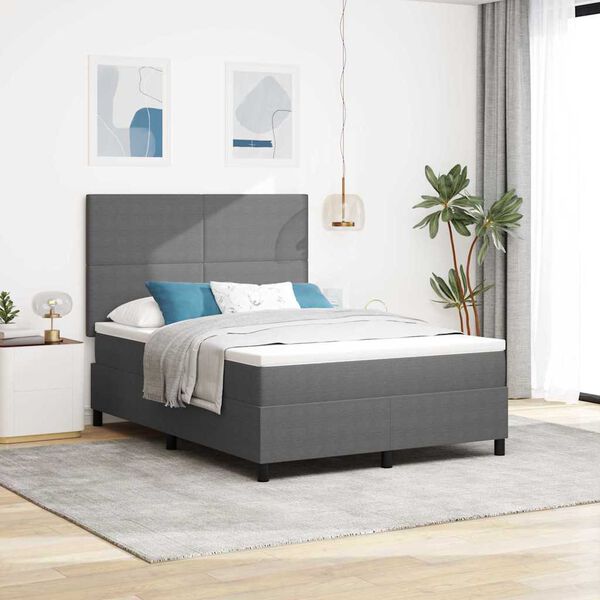 vidaXL LED Boxspringbett Hellgrau und Wei&szlig; 160 x 200 cm Cordstoff