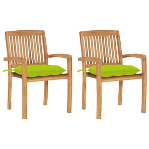 vidaXL Gartenst&uuml;hle 2 Stk. mit Hellgr&uuml;nen Kissen Massivholz Teak
