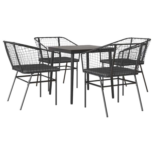 vidaXL 5-tlg. Garten-Essgruppe mit Kissen Schwarz Poly Rattan Glas