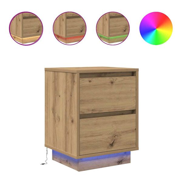 vidaXL Nachttische mit LED-Leuchten 2 Stk. Artisan-Eiche 38x34x50 cm