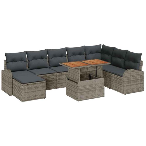 vidaXL Garten-Sofa-Set mit Kissen 9 pcs Grau