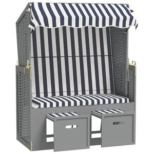 vidaXL Strandkorb mit Dach Poly Rattan und Massivholz Blau & Wei&szlig;