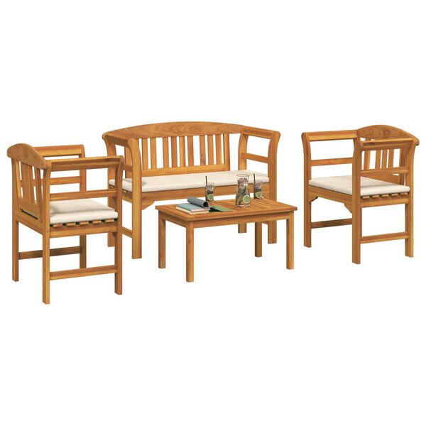 vidaXL M&ouml;belset mit Kissen 4 pcs Natur Massivholz Akazie