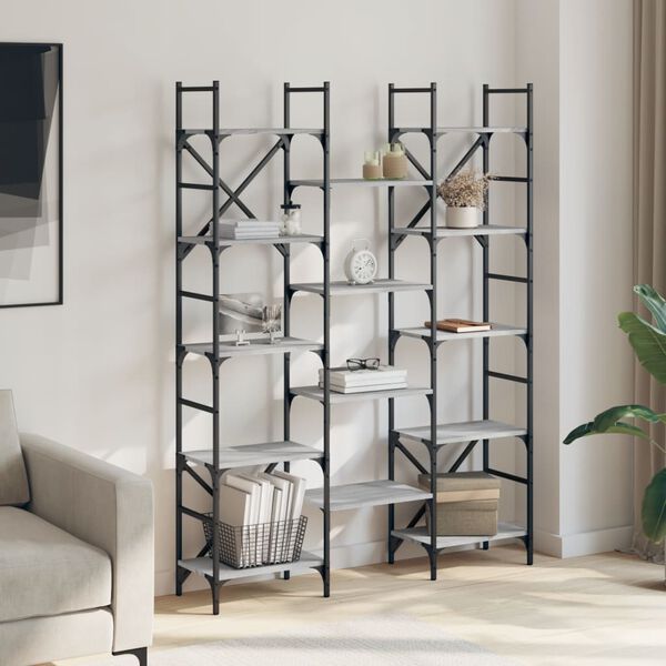 vidaXL B&uuml;cherregal Grau Sonoma 127,5x28,5x172,5 cm Holzwerkstoff