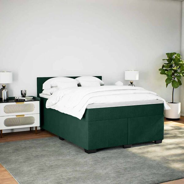 vidaXL Boxspringbett mit Matratze Dunkelgr&uuml;n 160x200 cm Samt