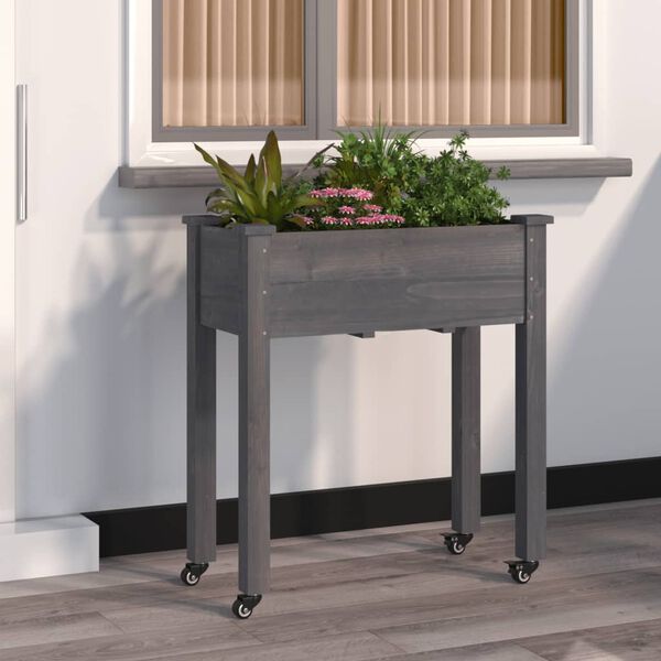 vidaXL Pflanzk&uuml;bel mit Einsatz und Rollen Grau 71x37x80 cm Tannenholz