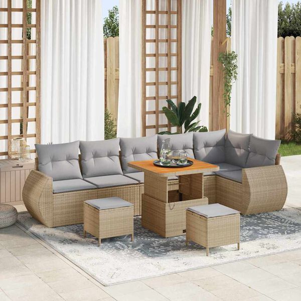vidaXL Garten-Sofa-Set mit Kissen 9 pcs Beige und Hellgrau