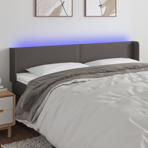 vidaXL LED Kopfteil Grau 183x16x78/88 cm Kunstleder