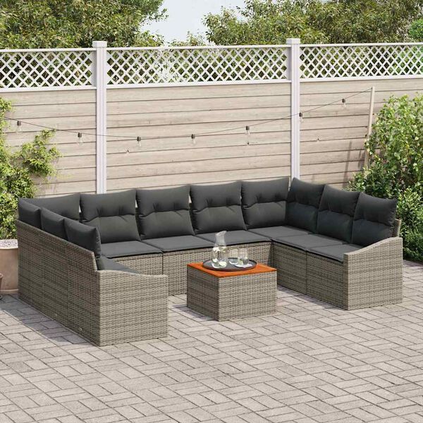 vidaXL Gartensofa-set mit Speicher 10 pcs Grau Poly-Rattan