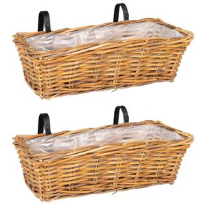 vidaXL H&auml;ngender Blumentopf Korb GENDT 2 stk. Naturbraun Kubu Rattan